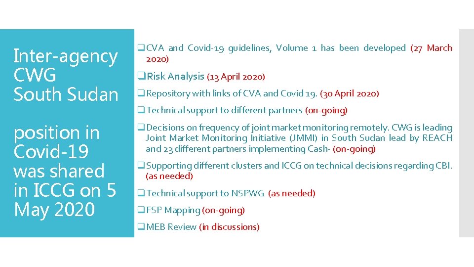 Inter-agency CWG South Sudan q. CVA and Covid-19 guidelines, Volume 1 has been developed