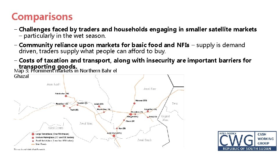 Comparisons − Challenges faced by traders and households engaging in smaller satellite markets –
