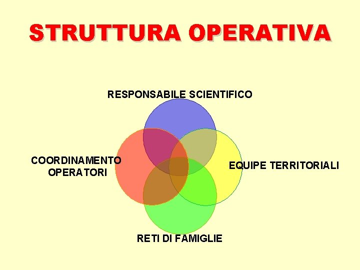 STRUTTURA OPERATIVA RESPONSABILE SCIENTIFICO COORDINAMENTO OPERATORI EQUIPE TERRITORIALI RETI DI FAMIGLIE 