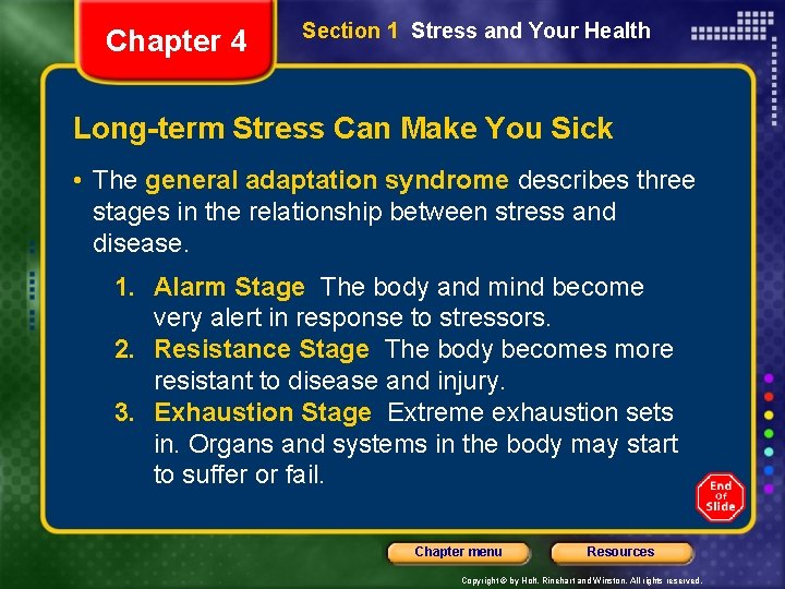 Chapter 4 Section 1 Stress and Your Health Long-term Stress Can Make You Sick