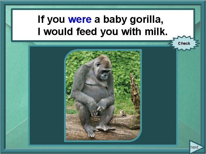If you babygorilla, I (to If you (towere be) aababy I would feedmilk. you