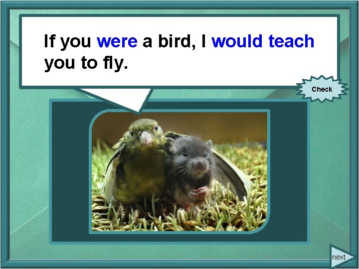 If. Ifyou a bird, I would teach youwere (to be) a bird, I (to