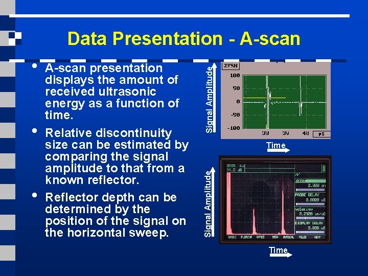  • • A-scan presentation displays the amount of received ultrasonic energy as a