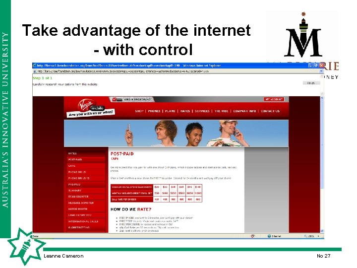 Take advantage of the internet - with control Leanne Cameron No 27 