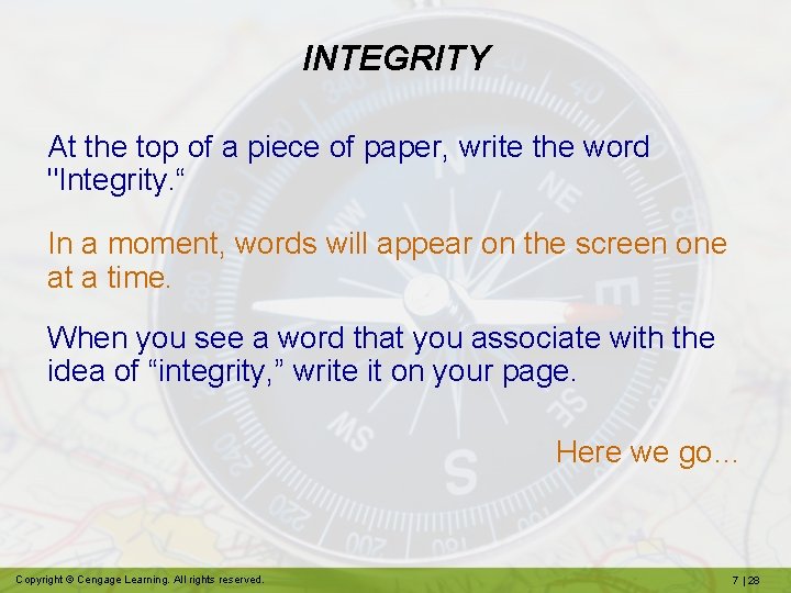 INTEGRITY At the top of a piece of paper, write the word "Integrity. “