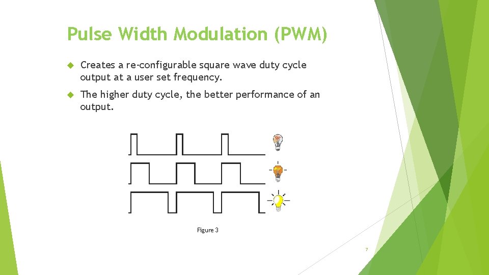 Pulse Width Modulation (PWM) Creates a re-configurable square wave duty cycle output at a