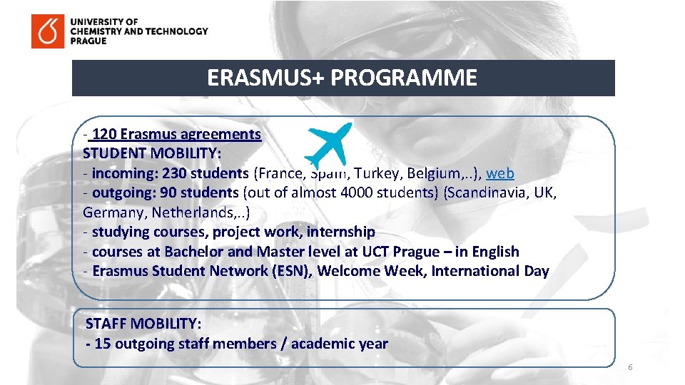 ERASMUS+ PROGRAMME - 120 Erasmus agreements STUDENT MOBILITY: - incoming: 230 students (France, Spain,