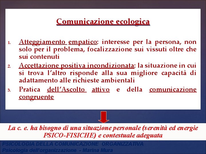 Comunicazione ecologica 1. 2. 3. Atteggiamento empatico: interesse per la persona, non solo per