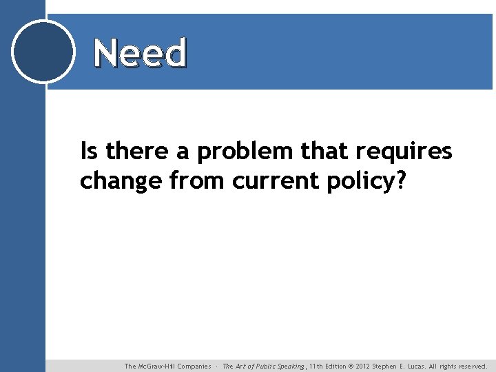 Need Is there a problem that requires change from current policy? The Mc. Graw-Hill