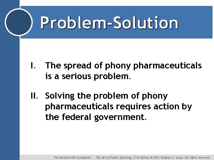 Problem-Solution I. The spread of phony pharmaceuticals is a serious problem. II. Solving the