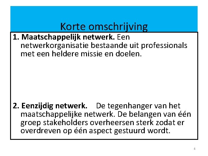 Korte omschrijving 1. Maatschappelijk netwerk. Een netwerkorganisatie bestaande uit professionals met een heldere missie Korte omschrijving 1. Maatschappelijk netwerk. Een netwerkorganisatie bestaande uit professionals met een heldere missie