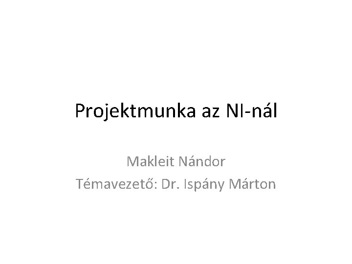 Projektmunka az NI-nál Makleit Nándor Témavezető: Dr. Ispány Márton 