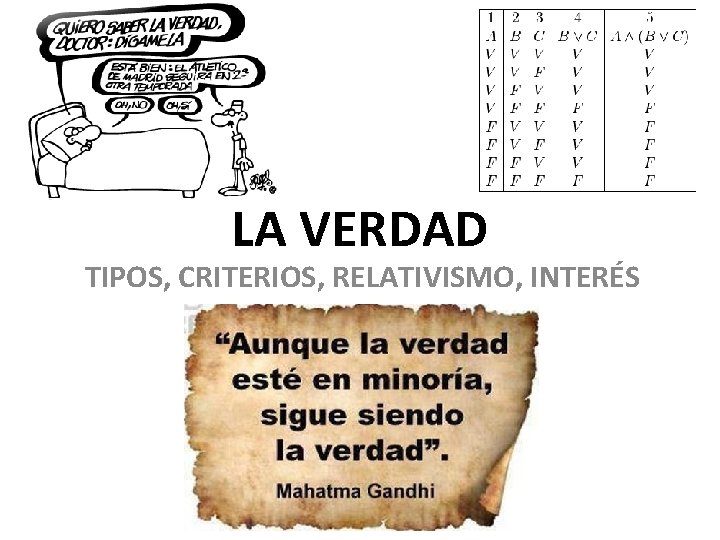 LA VERDAD TIPOS, CRITERIOS, RELATIVISMO, INTERÉS 