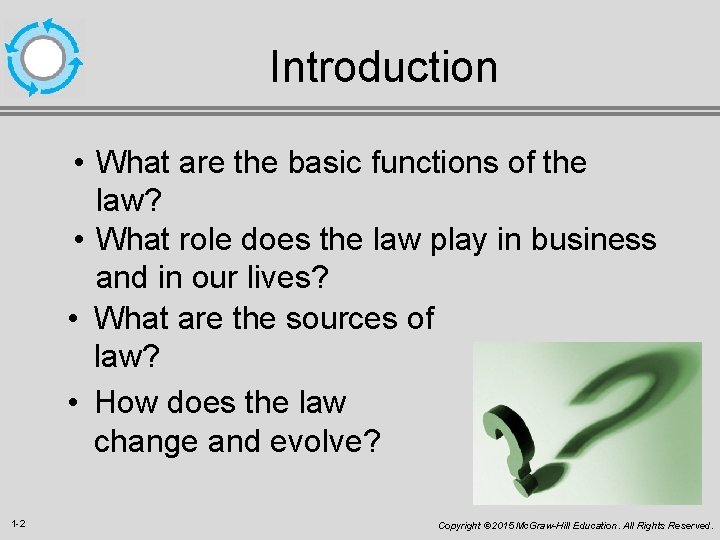 Introduction • What are the basic functions of the law? • What role does