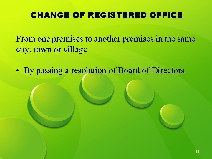 CHANGE OF REGISTERED OFFICE From one premises to another premises in the same city, CHANGE OF REGISTERED OFFICE From one premises to another premises in the same city,
