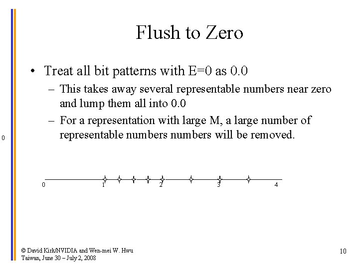 Flush to Zero • Treat all bit patterns with E=0 as 0. 0 –