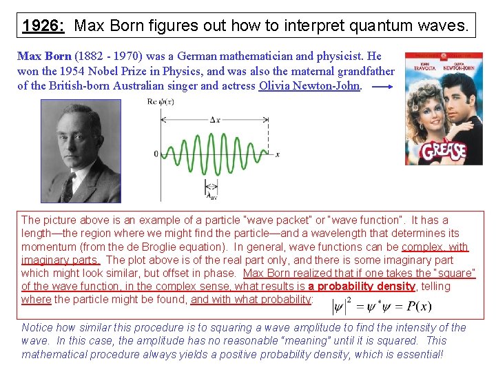 1926: Max Born figures out how to interpret quantum waves. Max Born (1882 -