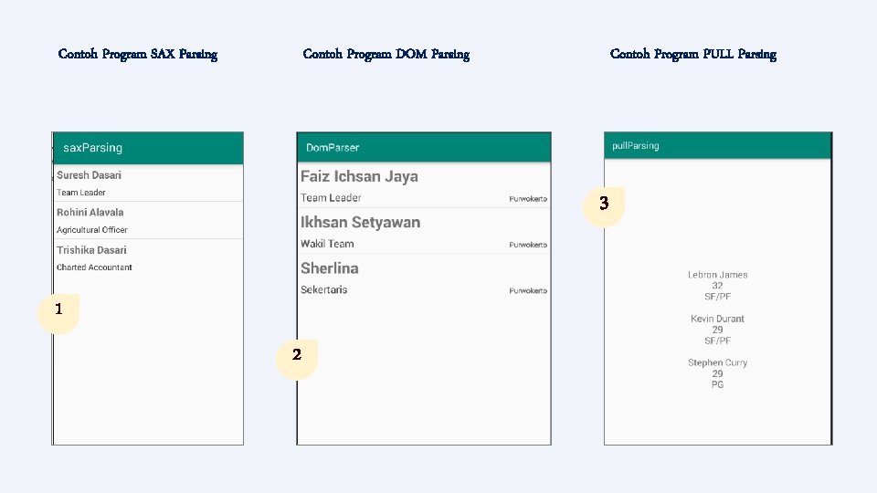 Contoh Program SAX Parsing Contoh Program PULL Parsing Contoh Program DOM Parsing 3 1