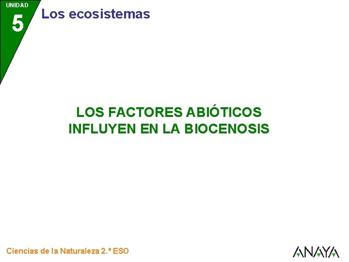 UNIDAD 5 Los ecosistemas LOS FACTORES ABIÓTICOS INFLUYEN EN LA BIOCENOSIS Ciencias de la