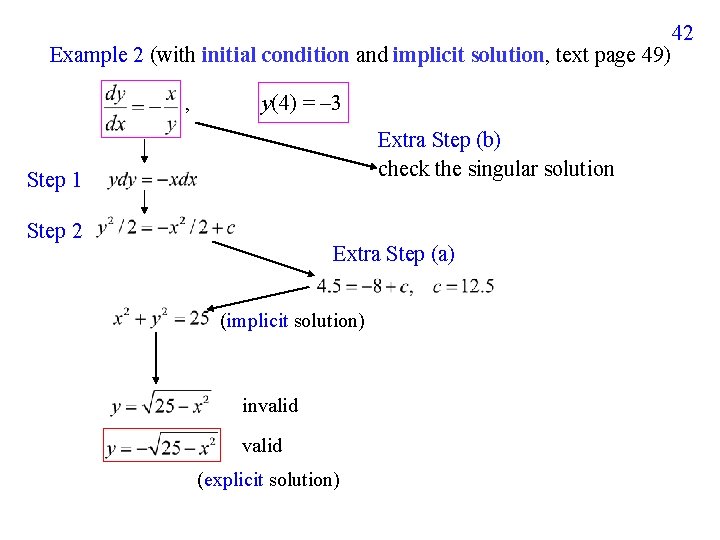 Example 2 (with initial condition and implicit solution, text page 49) , y(4) =