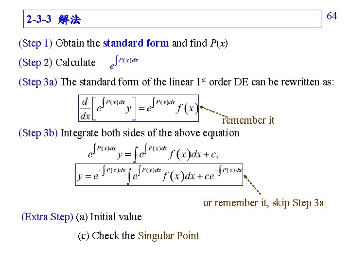 64 2 -3 -3 解法 (Step 1) Obtain the standard form and find P(x)