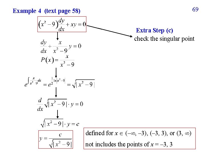 69 Example 4 (text page 58) Extra Step (c) check the singular point defined