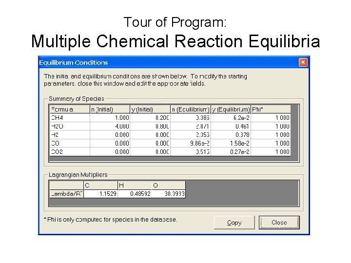 Tour of Program: Multiple Chemical Reaction Equilibria Tour of Program: Multiple Chemical Reaction Equilibria