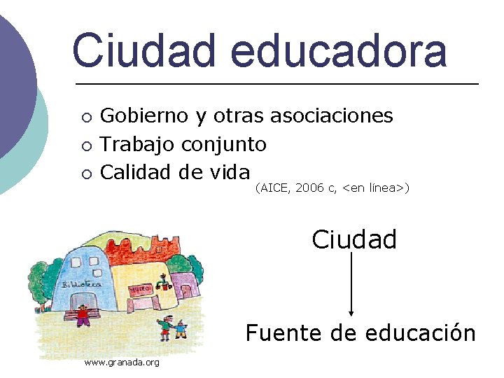 Ciudad educadora ¡ ¡ ¡ Gobierno y otras asociaciones Trabajo conjunto Calidad de vida