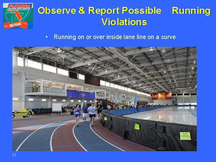 Observe & Report Possible Violations Running • Running on or over inside lane line