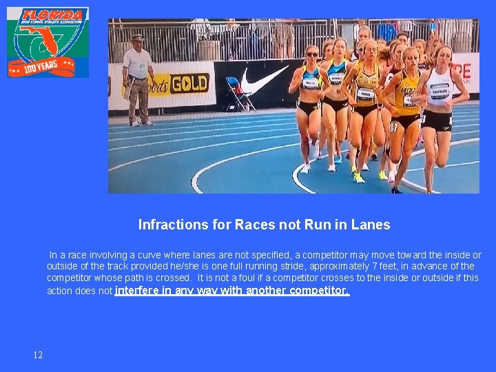 Infractions for Races not Run in Lanes In a race involving a curve where