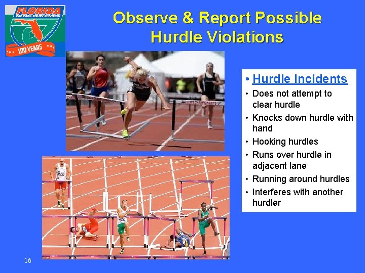 Observe & Report Possible Hurdle Violations • Hurdle Incidents • Does not attempt to