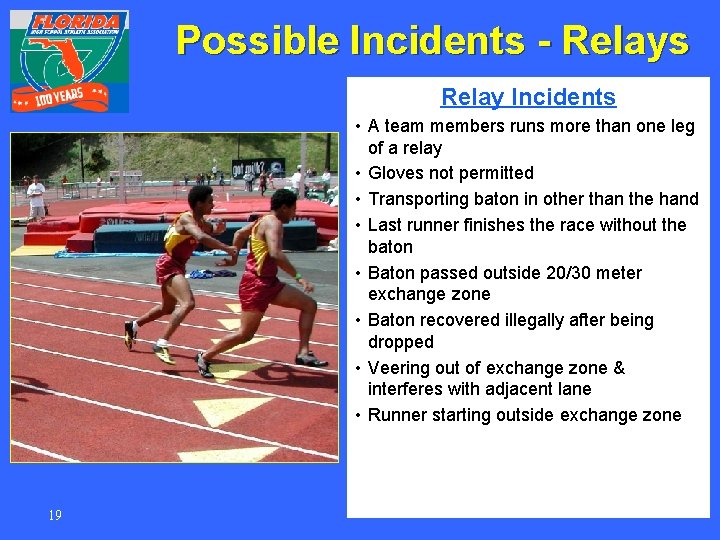 Possible Incidents - Relays Relay Incidents • A team members runs more than one