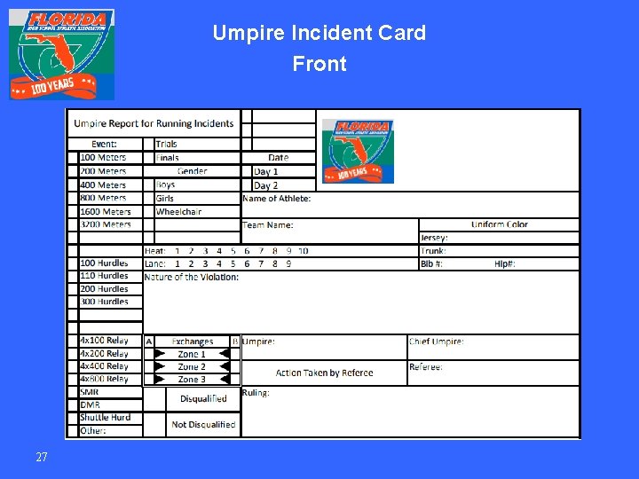 Umpire Incident Card Front 27 