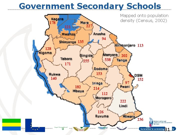 Government Secondary Schools 178 Mapped onto population density (Census, 2002) 227 121 94 135