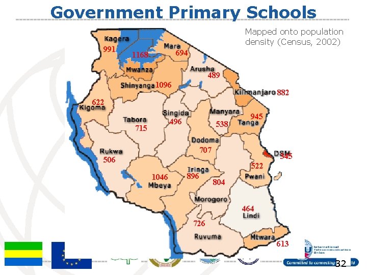 Government Primary Schools 991 Mapped onto population density (Census, 2002) 694 1168 489 1096