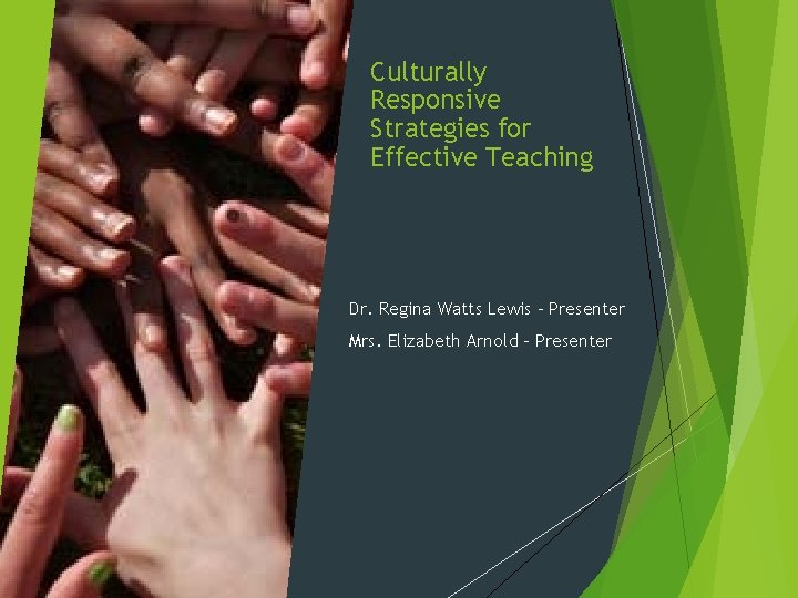 Culturally Responsive Strategies for Effective Teaching Dr. Regina Watts Lewis – Presenter Mrs. Elizabeth