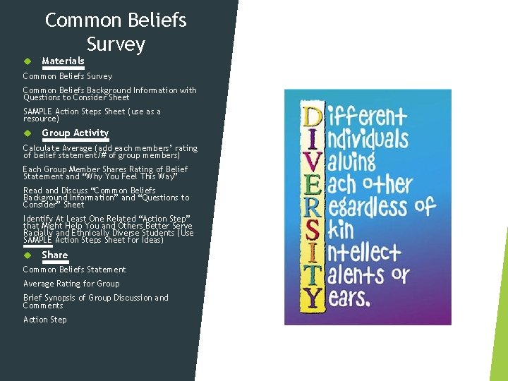Common Beliefs Survey Materials Common Beliefs Survey Common Beliefs Background Information with Questions to