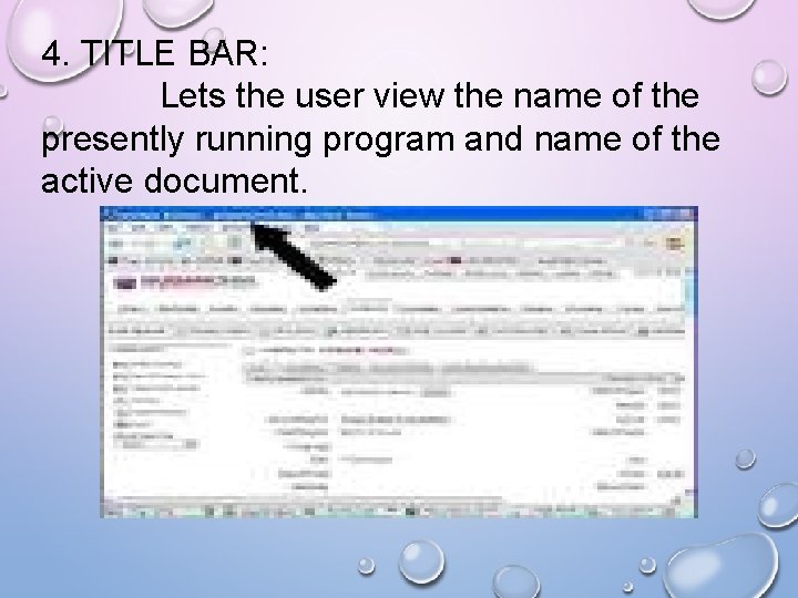 4. TITLE BAR: Lets the user view the name of the presently running program