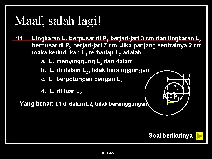 Maaf, salah lagi! 11 Lingkaran L 1 berpusat di P 1 berjari-jari 3 cm