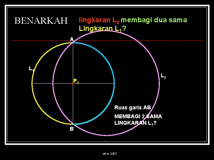 BENARKAH lingkaran L 2 membagi dua sama Lingkaran L 1? A L 1 L