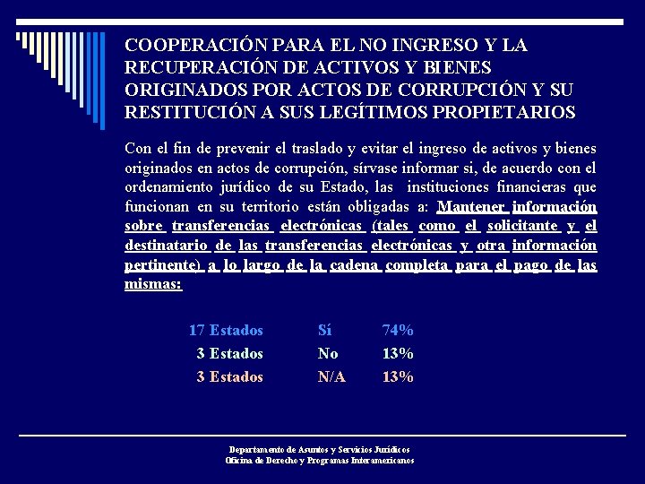 COOPERACIÓN PARA EL NO INGRESO Y LA RECUPERACIÓN DE ACTIVOS Y BIENES ORIGINADOS POR