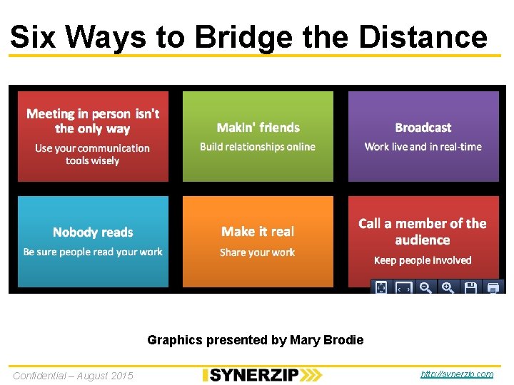 Six Ways to Bridge the Distance Graphics presented by Mary Brodie Confidential – August Six Ways to Bridge the Distance Graphics presented by Mary Brodie Confidential – August