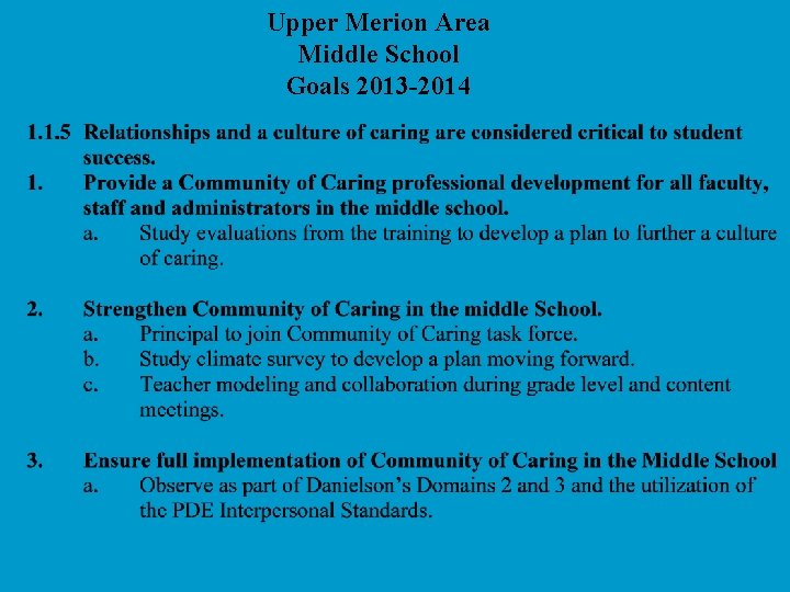 Upper Merion Area Middle School Goals 2013 -2014 