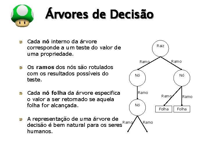 LOGO Árvores de Decisão Cada nó interno da árvore corresponde a um teste do