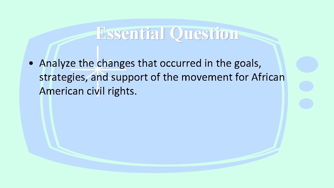 Essential Question • Analyze the changes that occurred in the goals, strategies, and support