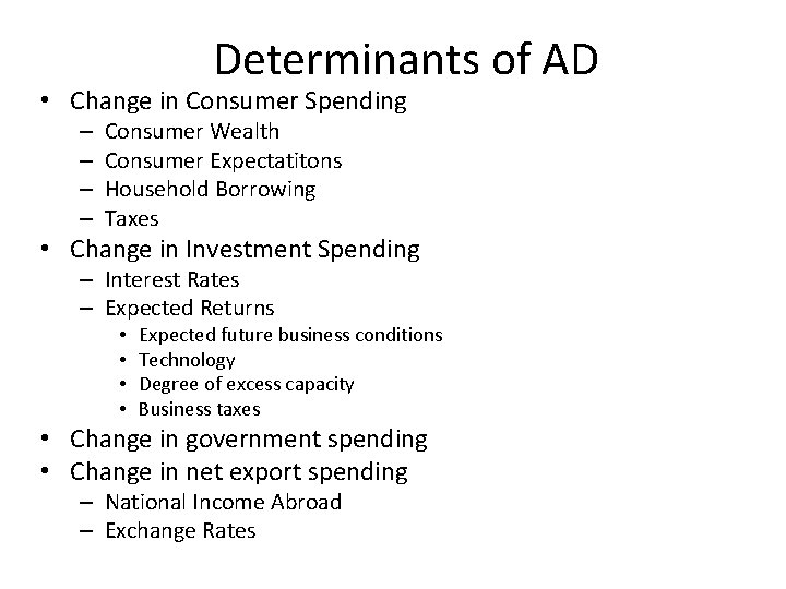 Determinants of AD • Change in Consumer Spending – – Consumer Wealth Consumer Expectatitons Determinants of AD • Change in Consumer Spending – – Consumer Wealth Consumer Expectatitons