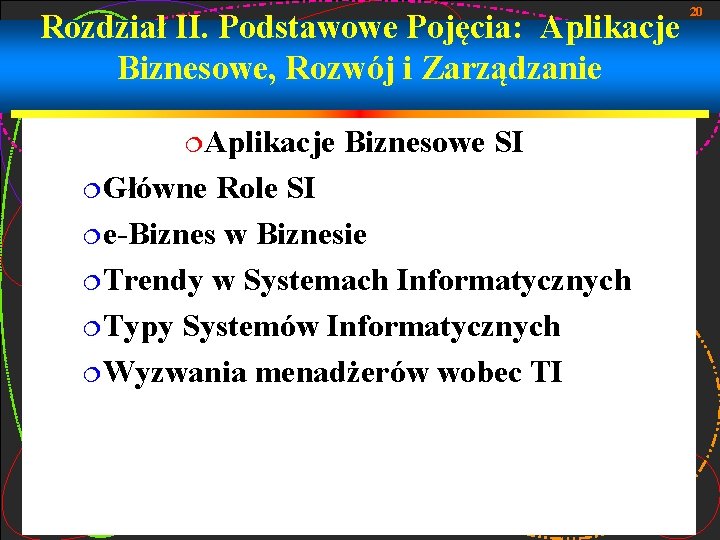 Rozdział II. Podstawowe Pojęcia: Aplikacje Biznesowe, Rozwój i Zarządzanie ¦Aplikacje ¦Główne Biznesowe SI Role