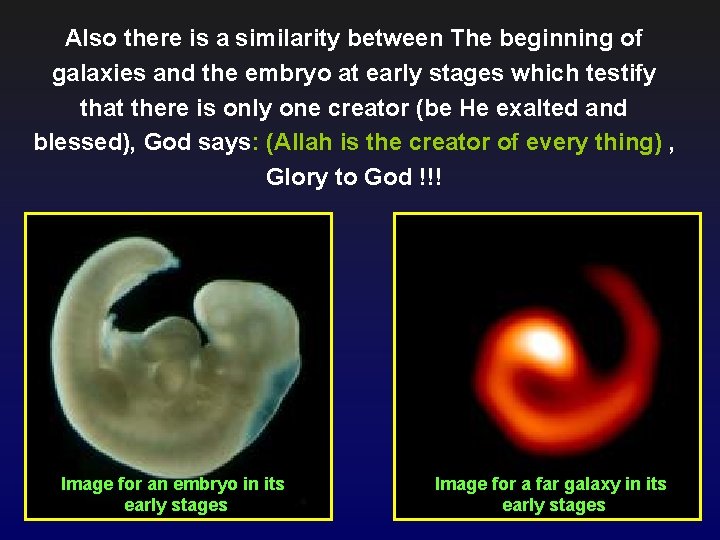 Also there is a similarity between The beginning of galaxies and the embryo at