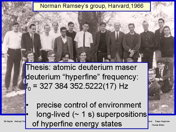 Norman Ramsey’s group, Harvard, 1966 Thesis: atomic deuterium maser deuterium “hyperfine” frequency: f 0