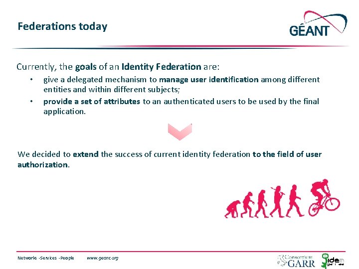 Federations today Currently, the goals of an Identity Federation are: • • give a